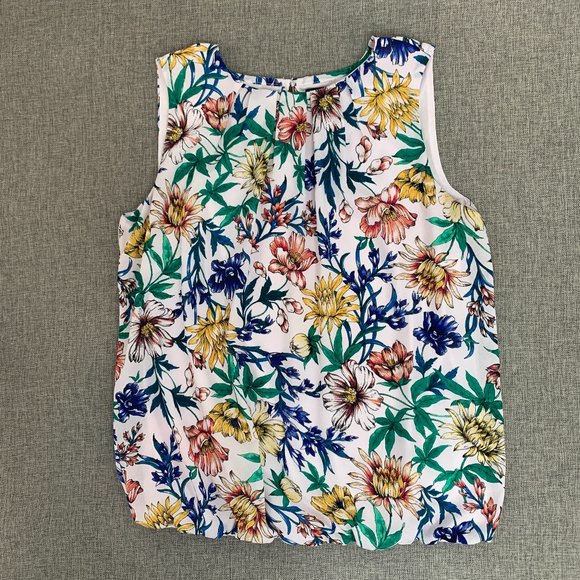 Liz Claiborne Pleated‎ Sleeveless Top Small Floral Lined Polyester Round Neck - Picture 1 of 15
